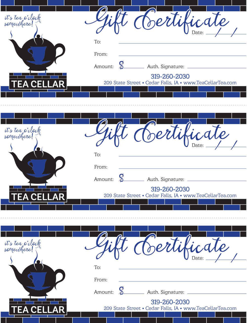 Tea Cellar – Gift Certificates
